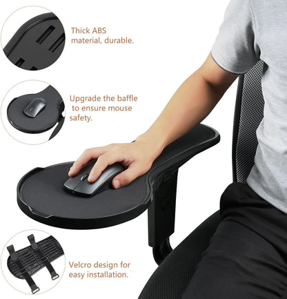 Ergonomic Adjustable Arm Rest Mouse pad for Chair, Mouse Extension Platform Tray with Mouse Baffle to Prevent Falling, Attaches to Chair, Black (Black（YYLL8326）)