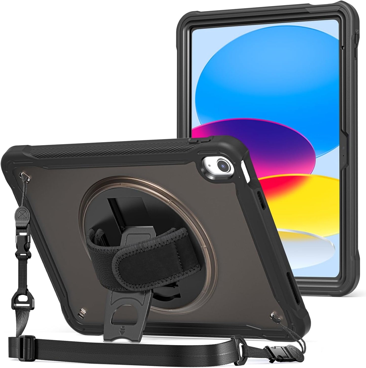 ProCase for iPad 11th Generation A16 2025/iPad 10th Generation Case 10.9 Inch 2022, Heavy Duty Shockproof Rugged Cover with Hand Strap 360 Degree Rotatable Kickstand Protective for iPad 11/10 -Black