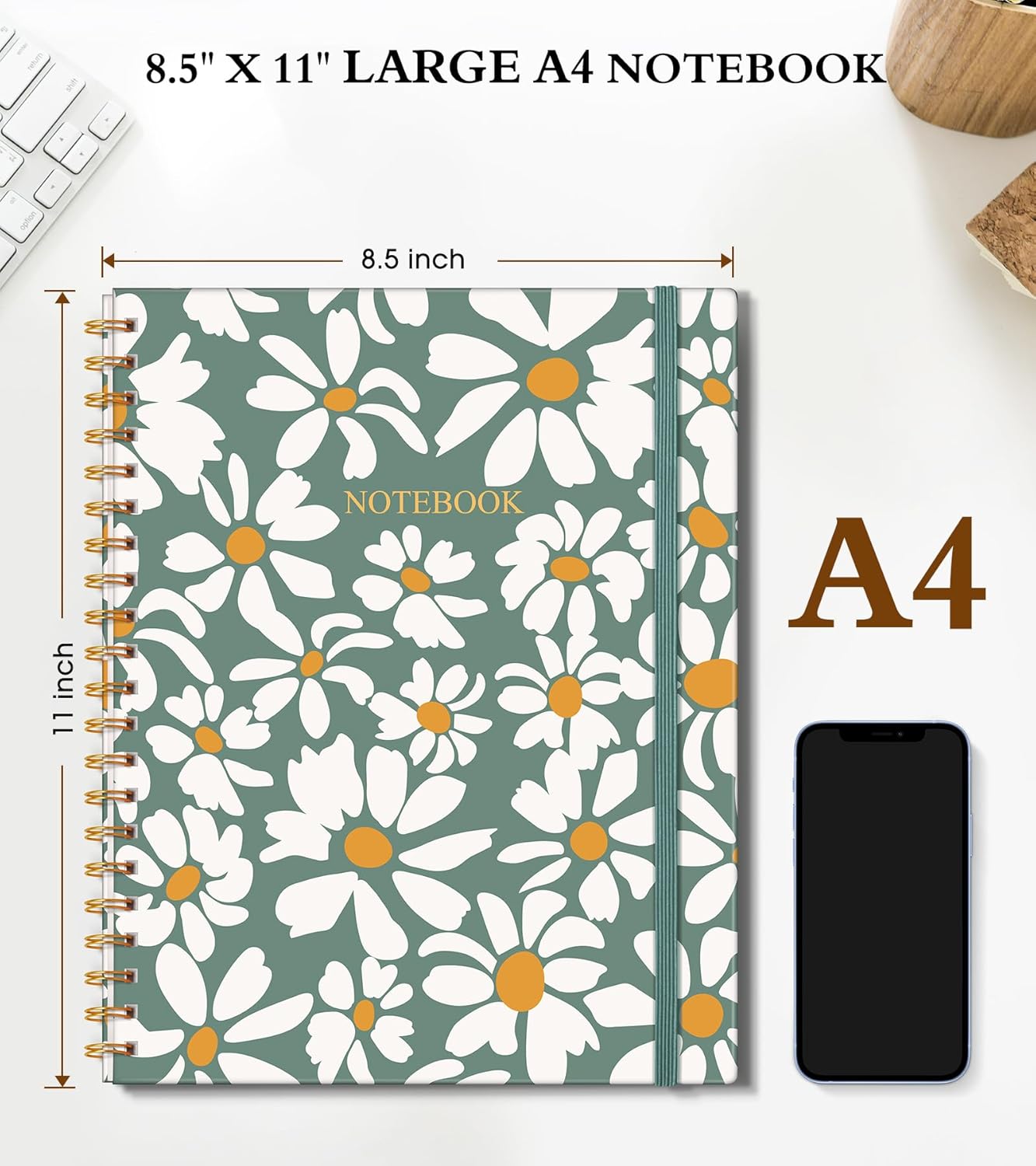 Dotted Notebook, Spiral Notebook Journal 8.5” x 11”, A4 Large Dot Grid Notebooks for Women Men, 100 GSM Dotted Paper, Plastic Hardcover Spiral Bullet Journals for Work School Sketching, Green
