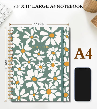 Dotted Notebook, Spiral Notebook Journal 8.5” x 11”, A4 Large Dot Grid Notebooks for Women Men, 100 GSM Dotted Paper, Plastic Hardcover Spiral Bullet Journals for Work School Sketching, Green