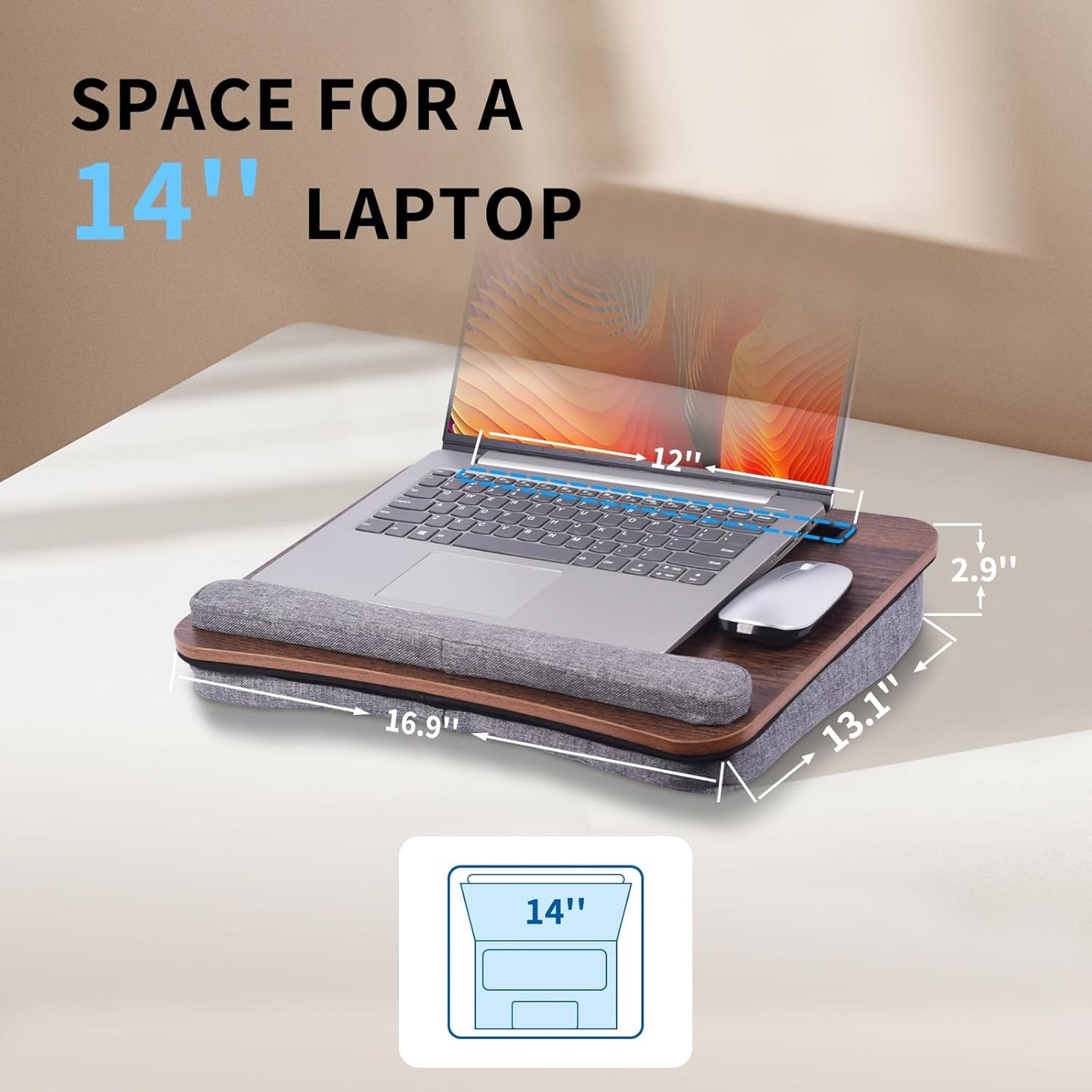 Home Office Lap Desk with Wrist Rest Wrist Rest, Mouse Pad, and Phone Holder Large Laptop Bed Desk for Notebook, Laptop, Tablet, Lap Stand Fits Up to 17 Inch Laptops (Woodgrain)