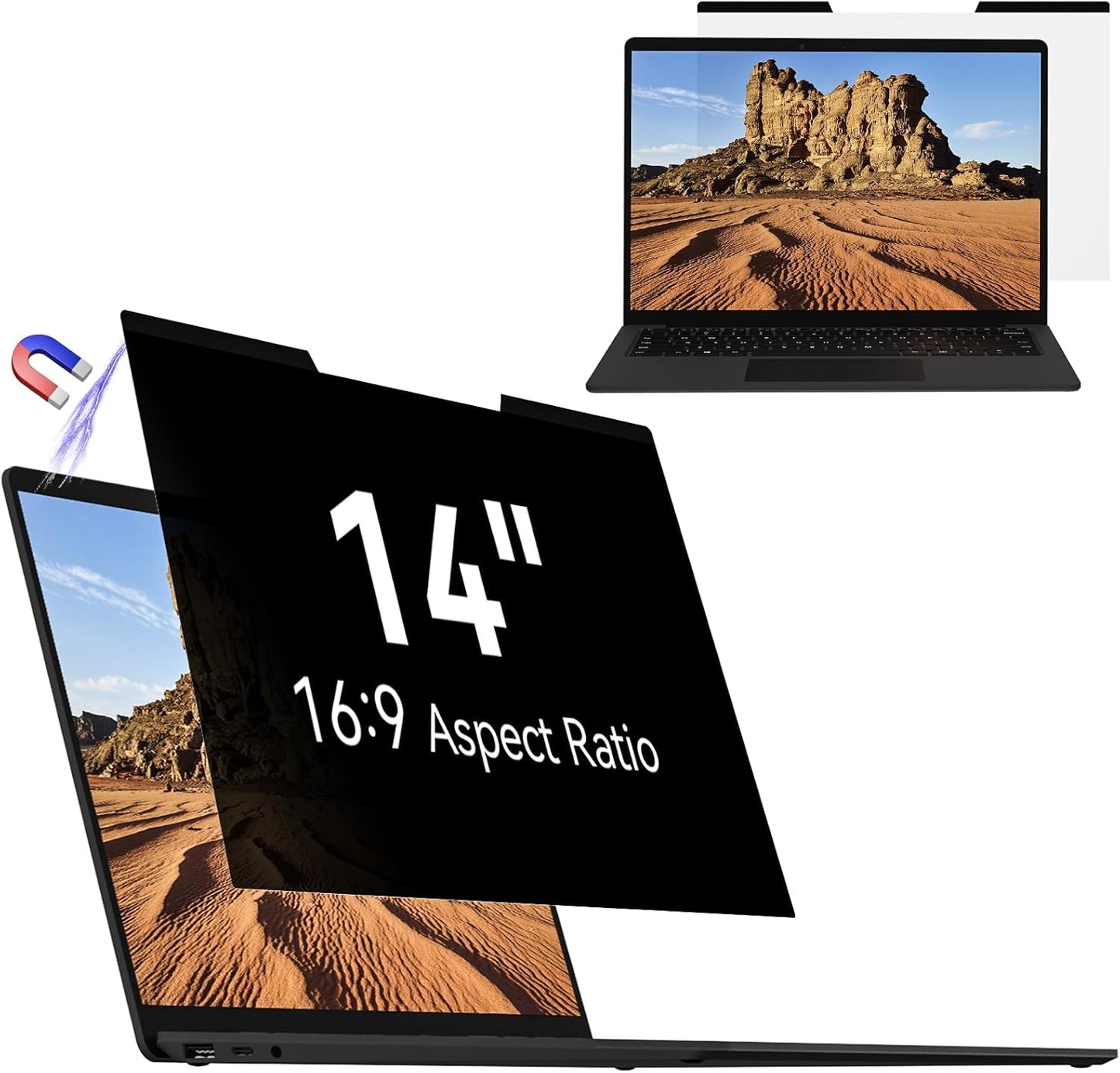 Mamol Magnetic Laptop Privacy Screen 14 inch ,16:10 Aspect Removable Anti Glare Protector Blue Light Privacy Screen Filter,Filter Shield Compatible with HP/Dell/Acer/Asus/Samsung/Lenovo/Thinkpad Envy