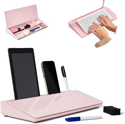 GAROOD Desktop Whiteboard with Storage Desk White Board Desk Board Glass White Board with Stand Home Office Organizer Phone Holder 15.8X7X2 inches