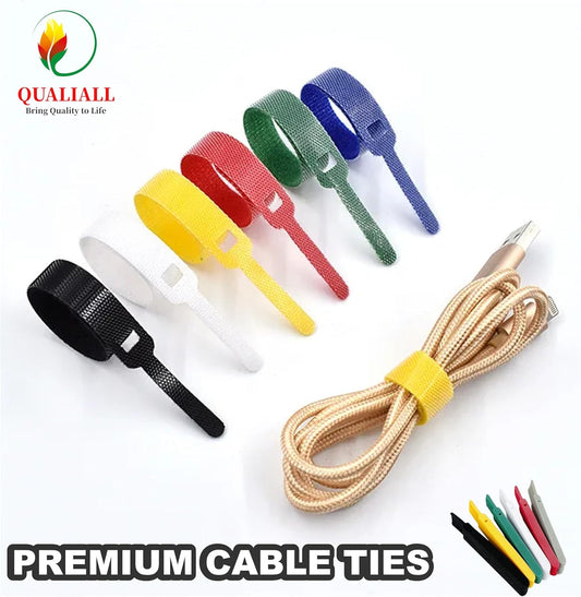 QUALIALL 150-PACK Premium Reusable Cable Ties, Strong Adhesion Nylon Cord Ties for PC and Wire Management, Durable. 5.9"