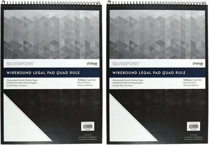 Silverpoint Top Wire Pad, Heavy Back, Quadrille Rule, 8.5 x 11.75 Inches, 70 Sheets, Protective Cover, Blue/Black (51070)