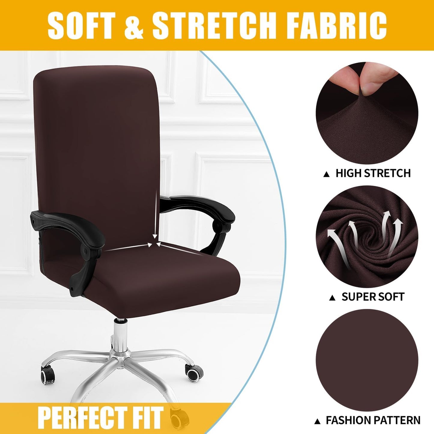Smiry Stretch Printed Office Chair Armrest Covers, 2 Pcs Soft Fit Removable Washable Computer Desk Chair Arm Covers Protector, Black