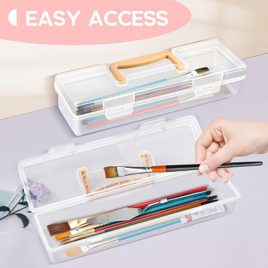 Vowcarol 2 Pack Paint Brush Case - Portable Long Brush Storage Box, Holder