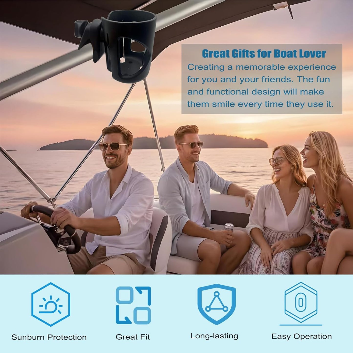 Marine Boat Rail Cup Holder, Clamp-on Mount Marine Universal Rotation Drinks Holder, No Drilling Install On Bimini Top Rail Or Pole, Grip Rail, Grab Bar, Yacht, Kayak, Bikes, Boat Gifts for Boat Lover