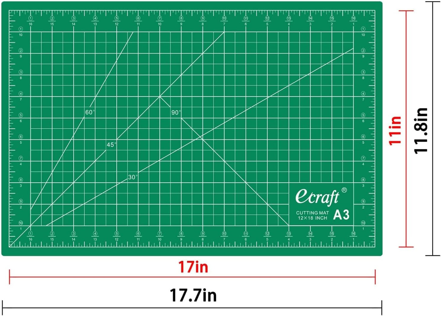 Ecraft Large Self Healing Cutting Mat: 24" x 36" Double Sided 5-Ply Hobby Mat, A1 Rotary Cutting Sewing Mat for Crafts, Fabric,Sewing,Quilting,Scrapbooking,Projects,Grey/Black