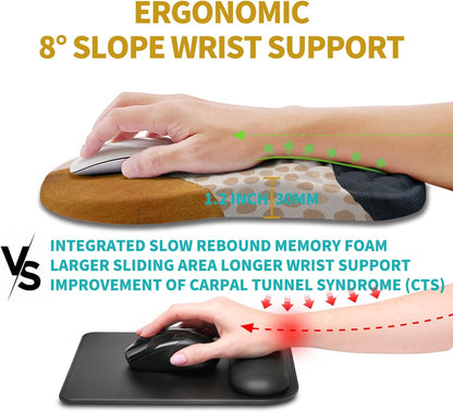 Hokafenle Ergonomic Mouse Pad Wrist Support, Wrist Rest Mousepad for Carpal Tunnel Pain Relief with Integrated Memory Foam Slope Massage Bulge (11.8x7.9 inch,Topographic Contour)