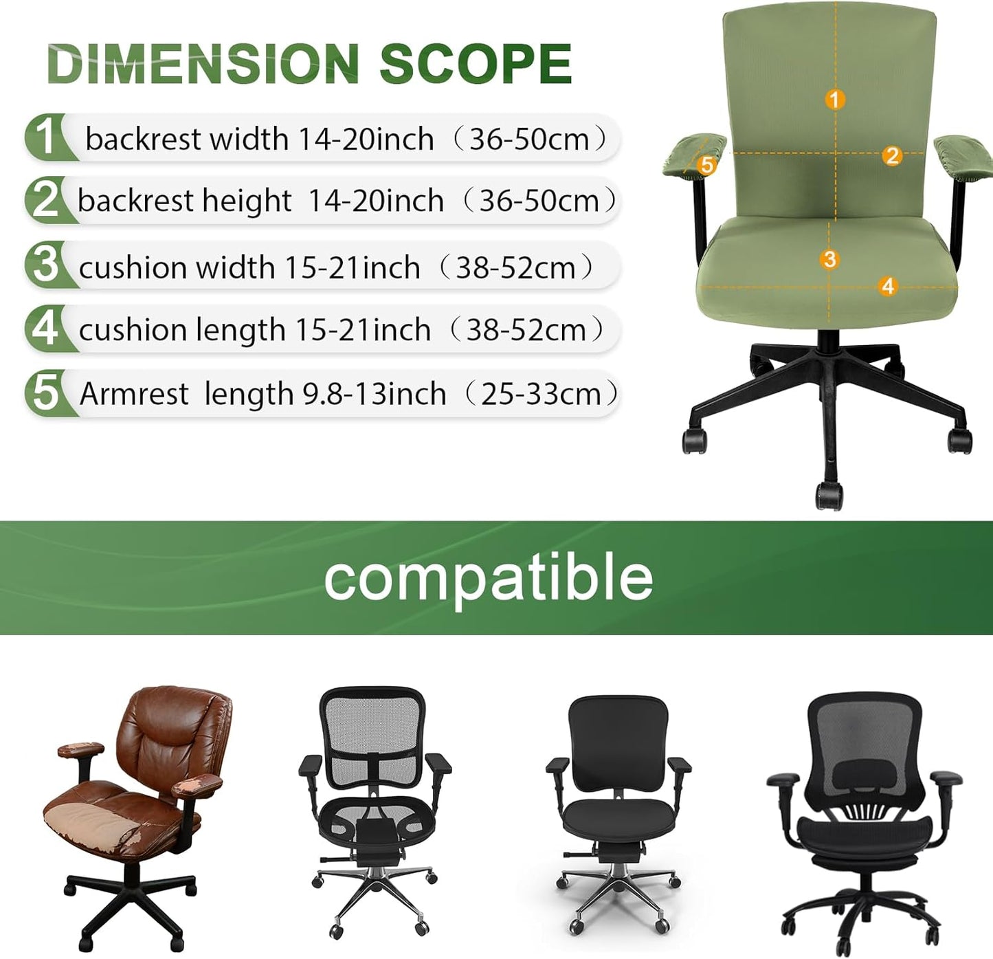 Tallew 4 Pcs Office Chair Covers Set Computer Universal Protective Stretchable Chair Seat Covers Desk Armrest Cover Pads Office Cushion Backrest for Rotating(Regular,Black)