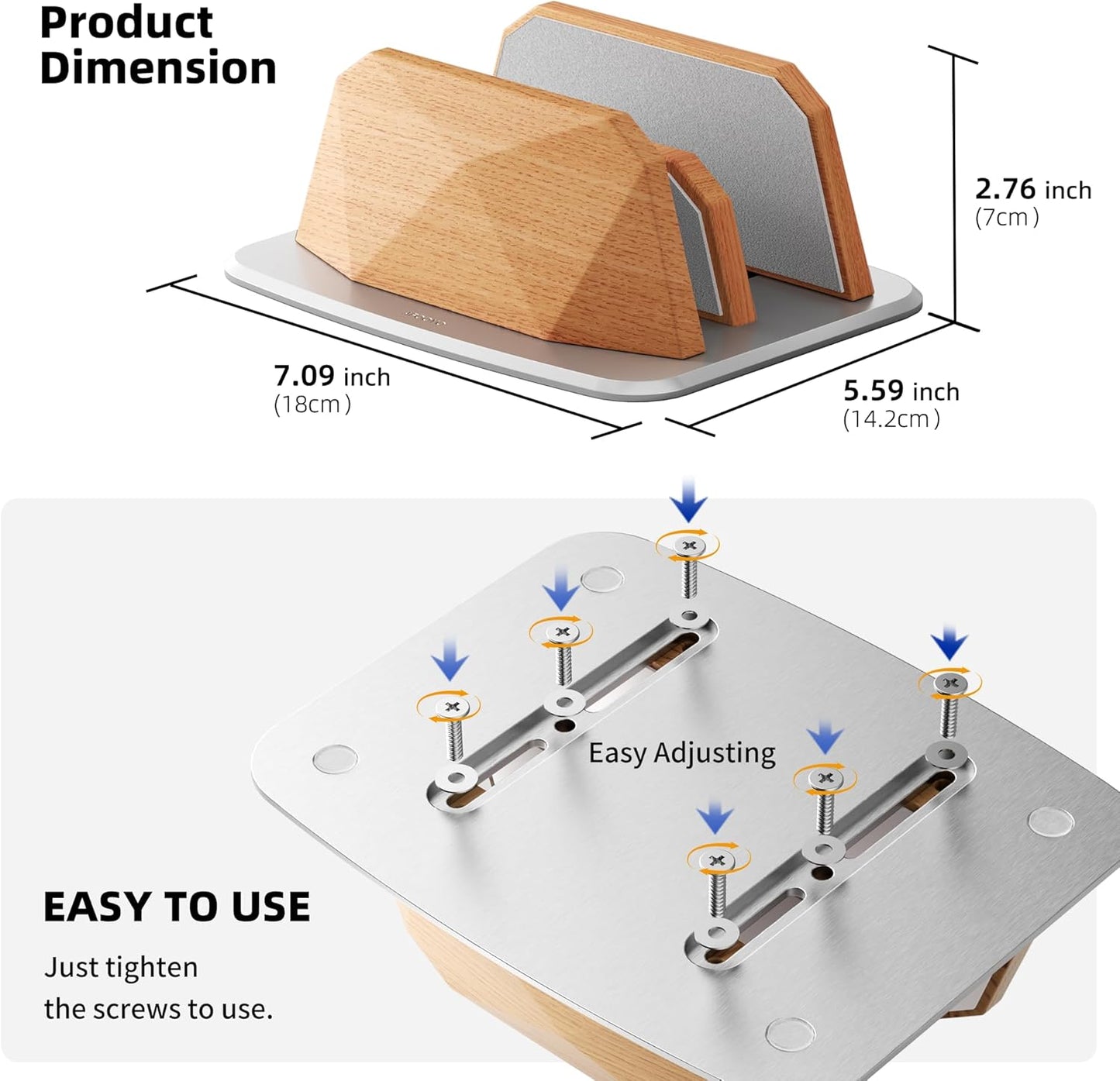 AFOOYO Vertical Laptop Stand - Dual Slots Walnut Adjustable Laptop Holder,Desktop Dock Compatible with All MacBook, Surface,Chromebook,Dell & More(Walnut)
