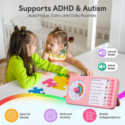 2-in-1 Visual Timer with Task Board for ADHD & Autism, Dry Erase Chore Chart and Visual Schedule for Kids & Adults, Rainbow Countdown Timer for Classroom, Home, Homeschool (White)