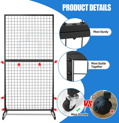 NectaCol Grid Wall Panels, 2 Packs 2'x 6' Gridwall Panels Tower with T-Base, Black Wire Grid Wall Display Rack, Craft Show Display Rack, Art Gridwall Display Stand