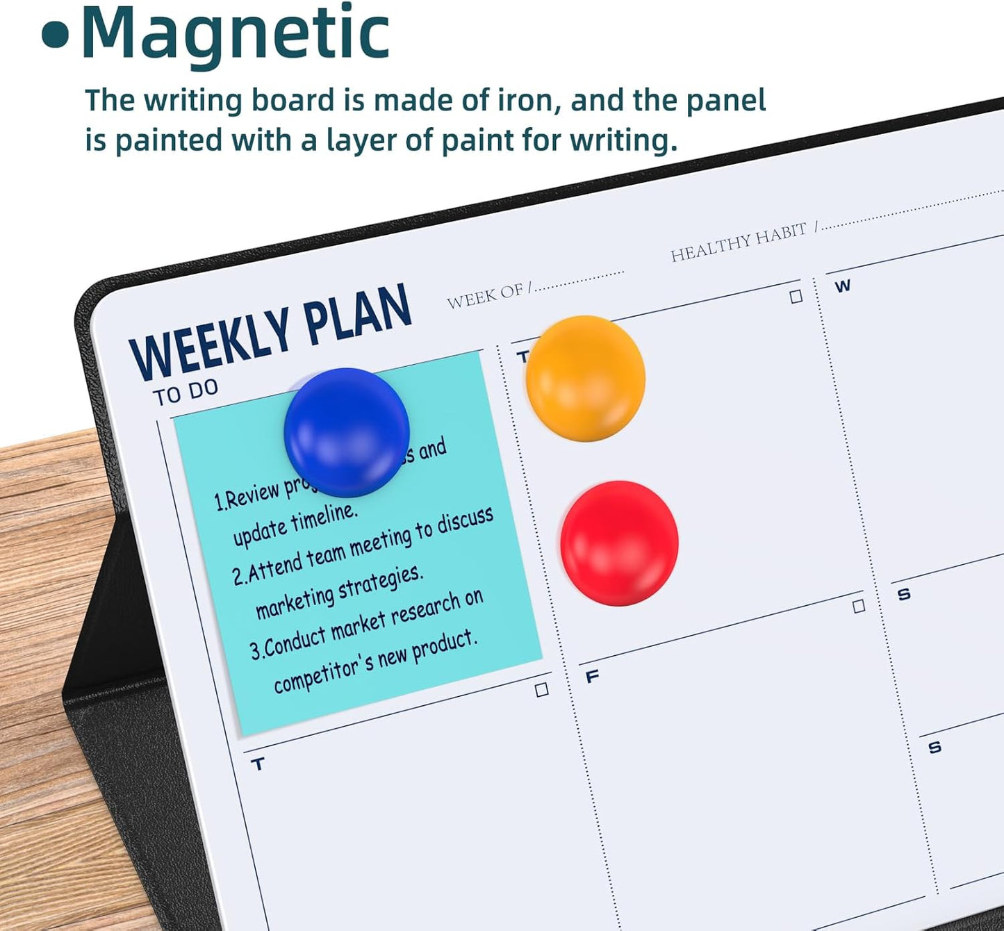 Magnetic Weekly Dry Erase Board,Portable Weekly Planner Whiteboard,Desktop Weekly Calendar White Board,to do List White Board 9.5"x7" Schedule Board Message Board for Office Home School (Black)
