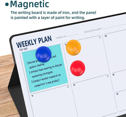Magnetic Weekly Dry Erase Board,Portable Weekly Planner Whiteboard,Desktop Weekly Calendar White Board,to do List White Board 9.5"x7" Schedule Board Message Board for Office Home School (Black)