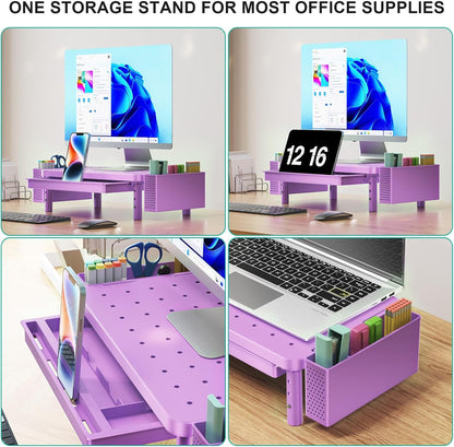 WALI Monitor Stand Riser with Drawer and 2 Pen Holders, Desk Organizers and Accessories for Computer, Printer, Laptop Stand for Home Office Supplies, (PTT004-B), 1 Pack, Black