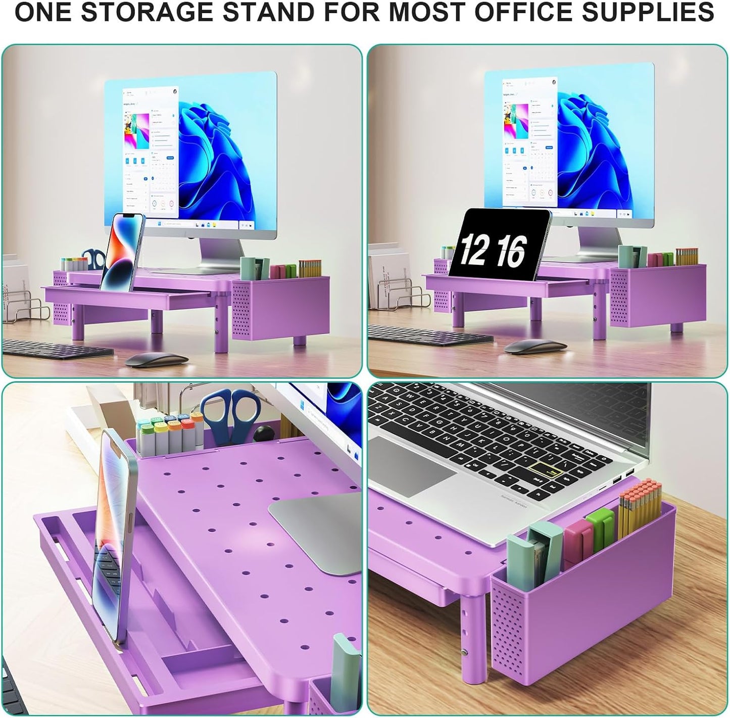 WALI Computer Monitor Stand for Desk, Adjustable Laptop Riser, Desk Monitor Stand Underneath Storage for Office, Home, School Supplies (STT003), 1 Pack, Black