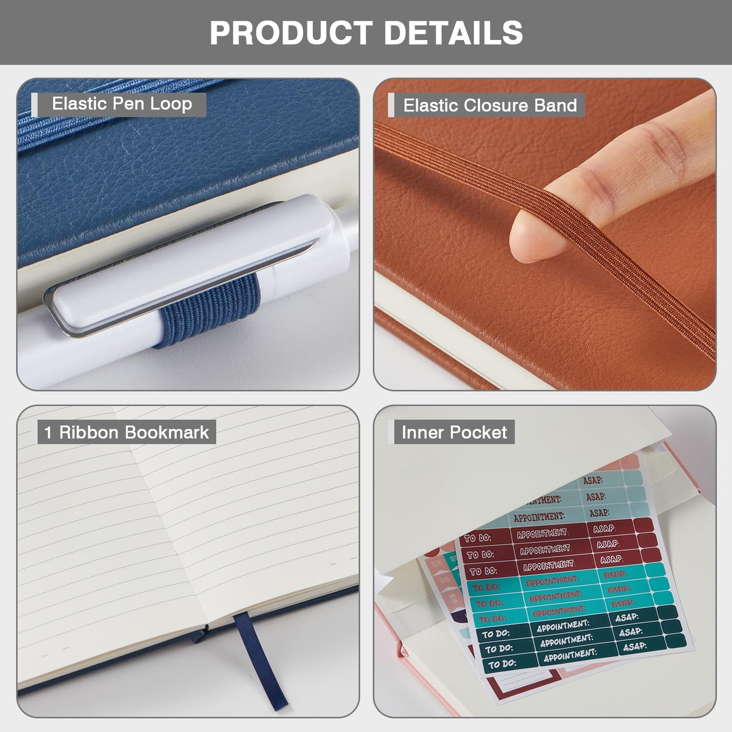 NIRMIRO 3 Pack Pocket Notebook Journals, Small Notepad Notebooks for Note Taking, A6 Mini Note pads with Pen Holder, 408 Lined Pages, 3.7" x 5.7", Black, Brown, Blue