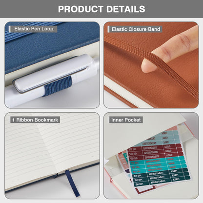 NIRMIRO 3 Pack Pocket Notebook Journals, Small Notepad Notebooks for Note Taking, A6 Mini Note pads with Pen Holder, 408 Lined Pages, 3.7" x 5.7", Black, Brown, Blue
