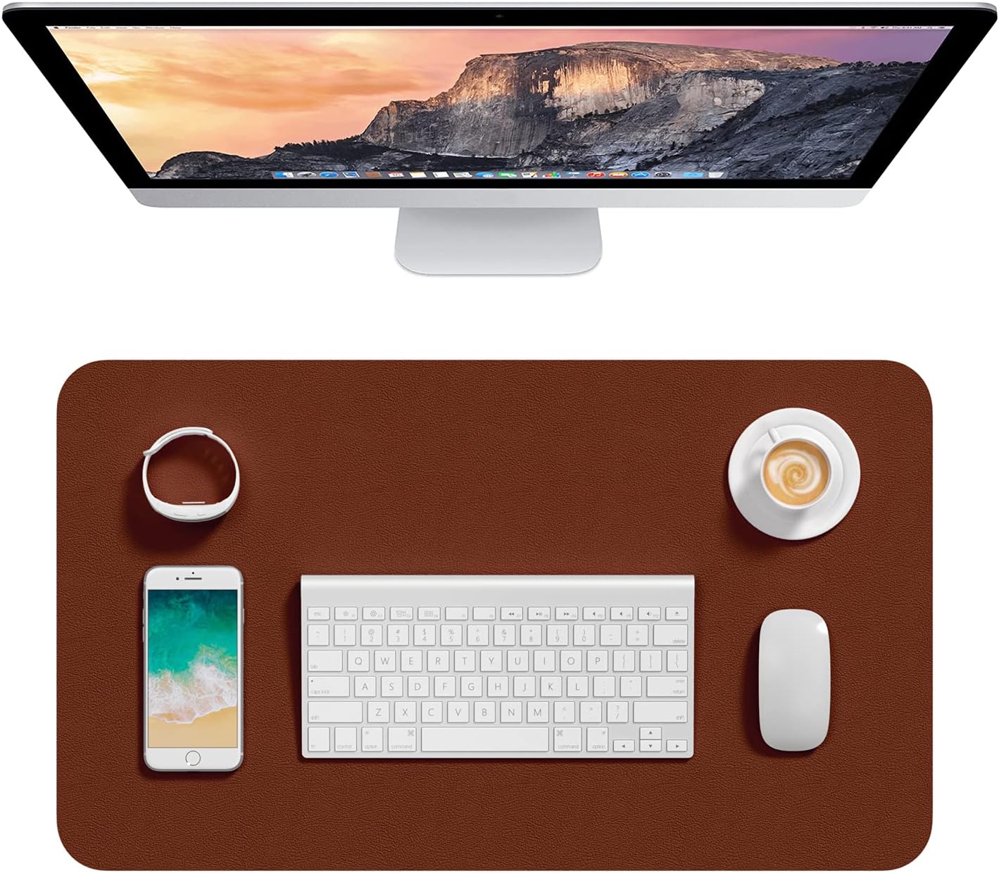 Hsurbtra Desk Pad, 23.6" x 13.8" PU Leather Desk Mat, M Extended Mouse Pad, Waterproof Desktop Blotter Protector, Non-Slip Ultra Thin Small Laptop Keyboard Writing Mat for Office Home, Pink