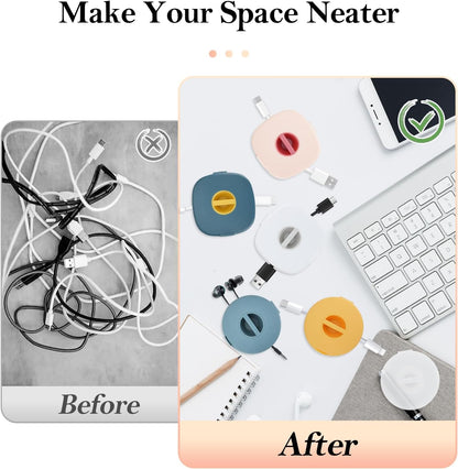 6PCS Charging Cable Organizer, 2 Shapes Portable Cable Winder, Retractable Travel Cord Organizer Keeper Box for Wrapping Earbuds USB Phone Mouse Cords Earphone Wire Charger