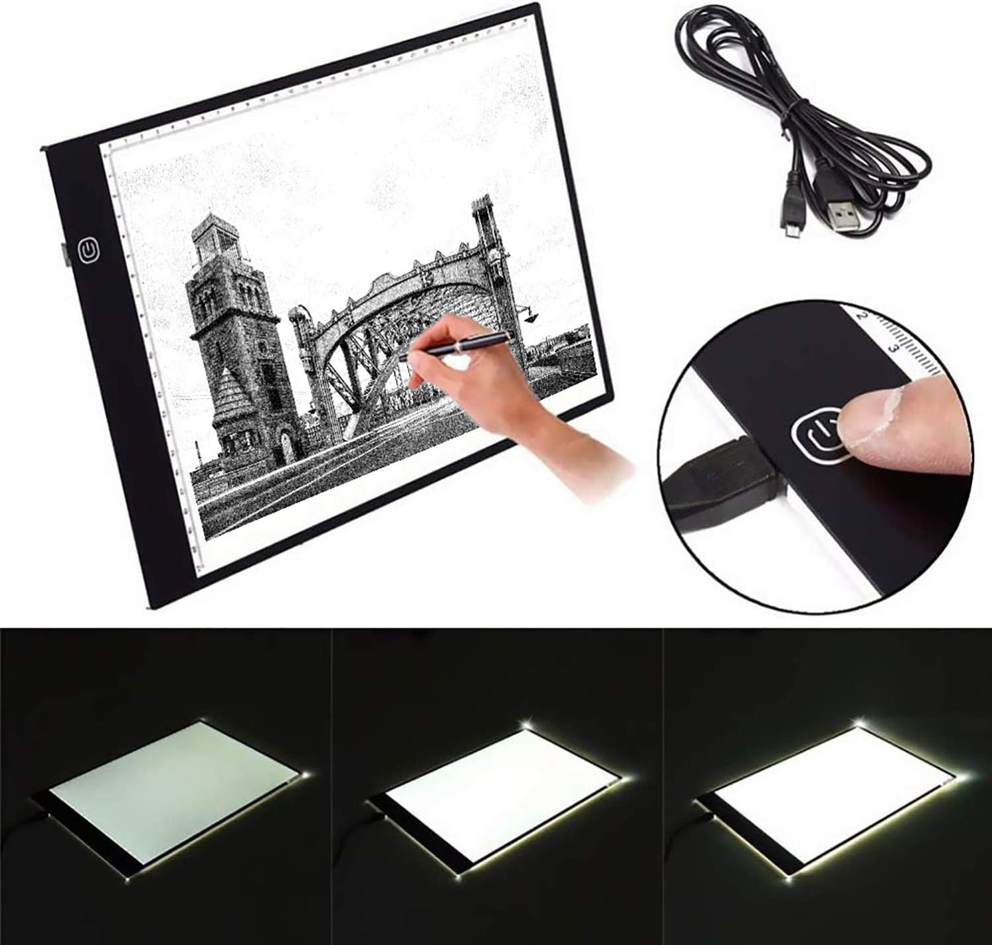 A5 LED Drawing Tablet Thin Art Stencil Drawing Board Light Box tracing Table pad, for 5D Diamond Painting Full Drill Embroidery, Cross Stitch Embroidery, Embossing, Sewing Projects etc