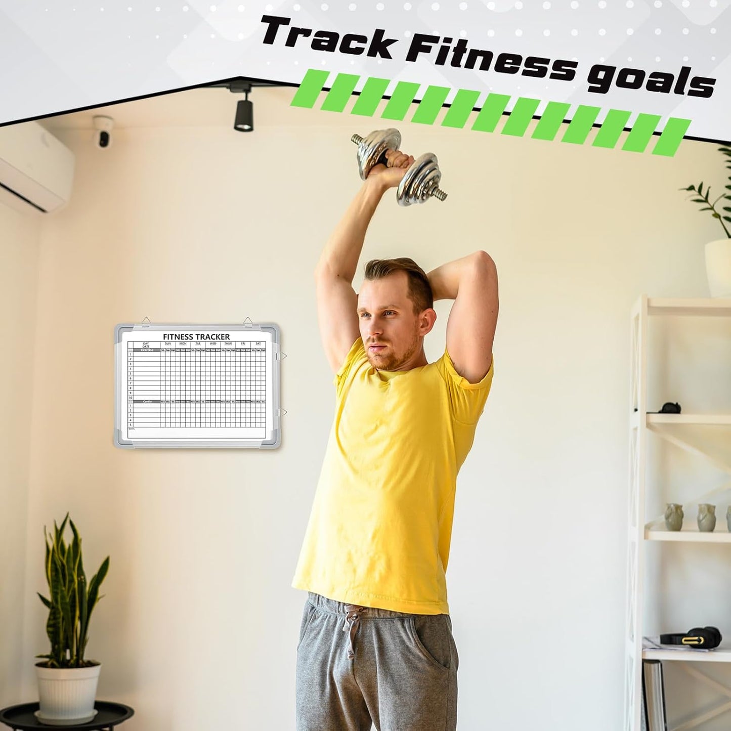 Lincia 16 x 12 Inch Fitness Tracker Whiteboard Workout Calendar for Home Gym Dry Erase Planner Hanging Removable to Do List for Wall Whiteboard with Aluminum Frame for Gym Program(Style A)