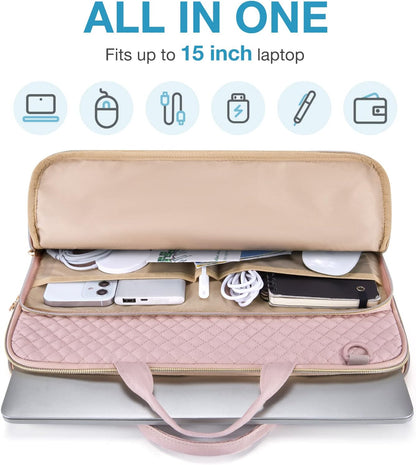 BAGSMART 15.6 Inch Laptop Case Sleeve Compatible with MacBook Pro 16 Inch,15.6 Inch HP,Dell,Acer Aspire,Asus Notebook, Lightweight Laptop Bag for Women with Shoulder Strap,Pocket,Handle, Pink