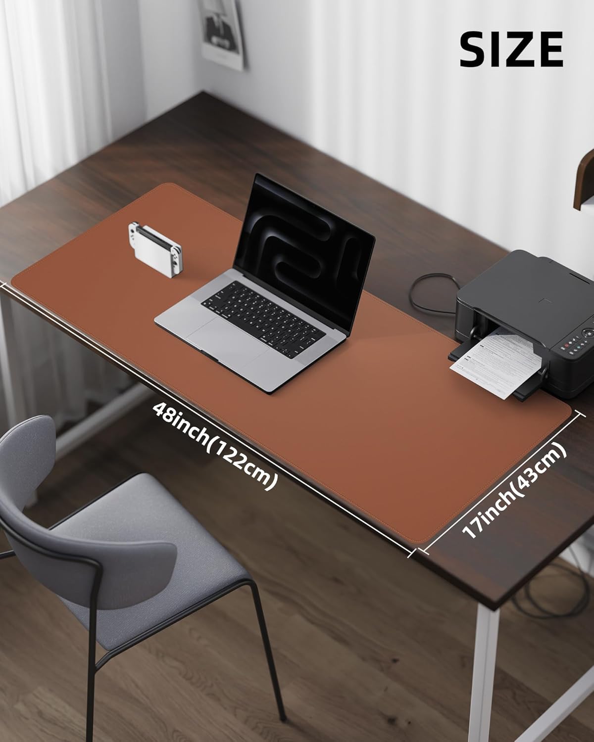 AFIING Desk Pad Protector 23.6" x 13.7" - Non-Slip Waterproof PU Leather Desk Mat for Mouse, Keyboard, Laptop, Office and Home Workspace (Beige)