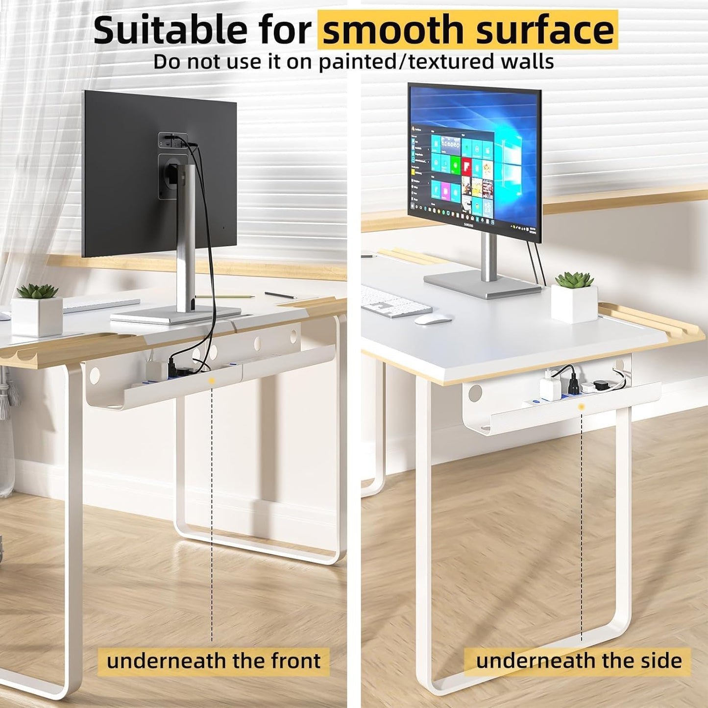 Yecaye 2 Pack Cable Management Under Desk, 31.5 in Under Desk Cable Management Tray,Cord Hider,Cord Organizer, No Screw Wire Management for Office and Home, Black