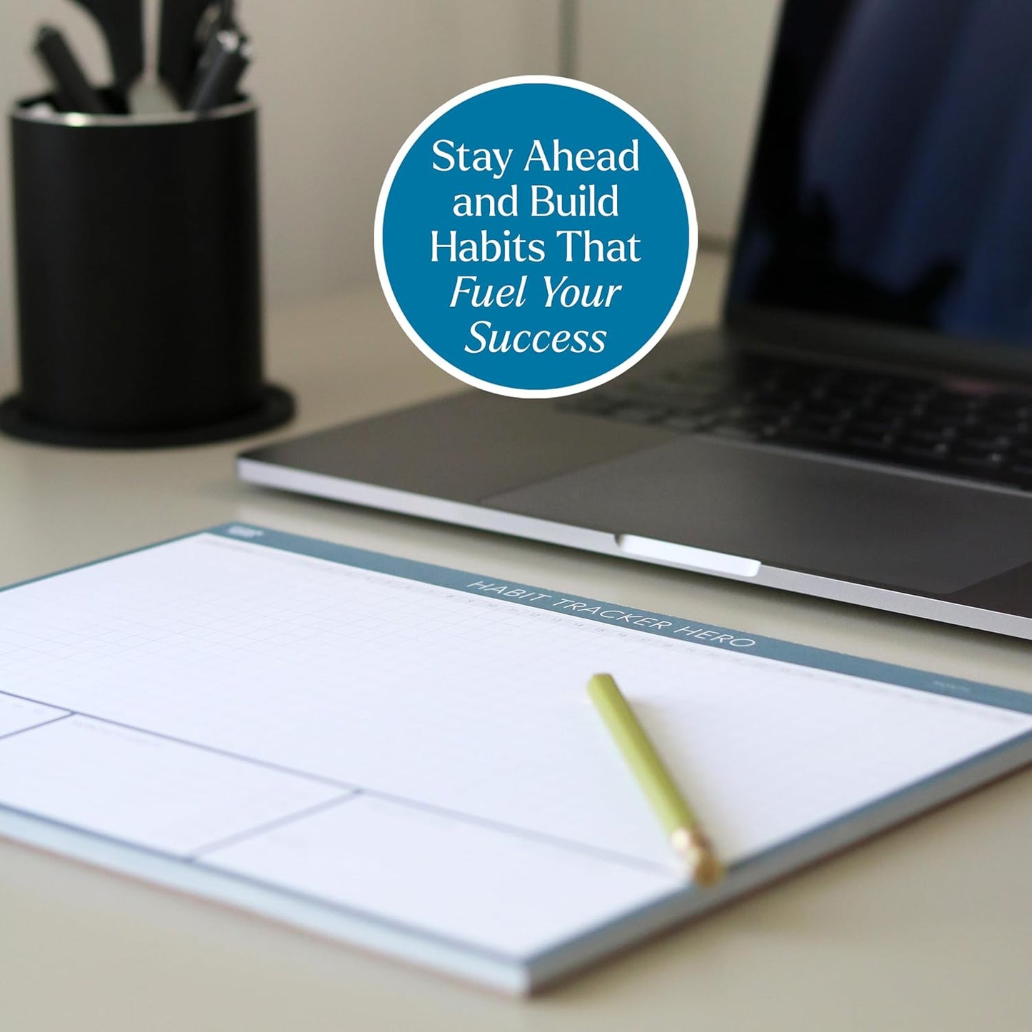 Habit Tracker Hero Desk Pad by Clear Mind Concepts® – 24 Monthly Undated Tear-Off Sheets - 160gsm Thick Paper - Includes Daily & Weekly Sections - A4 Size (Grey Blue, A4 Landscape)