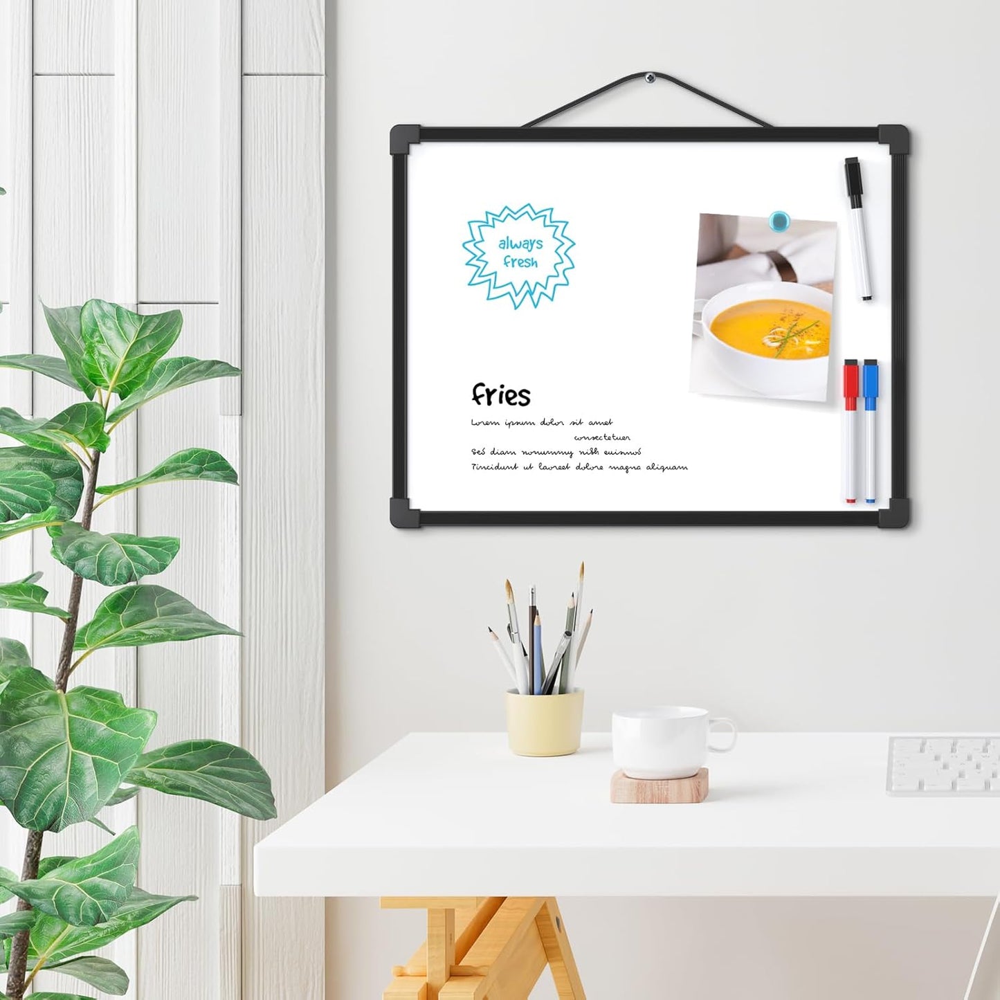 MaxGear Double-Sided Dry Erase Board for Wall, 16"x12" Hanging Whiteboard, Small Dry Erase White Board with 3 Markers and 4 Magnets, Portable Whiteboard for Planning, Drawing, Memo, to Do List
