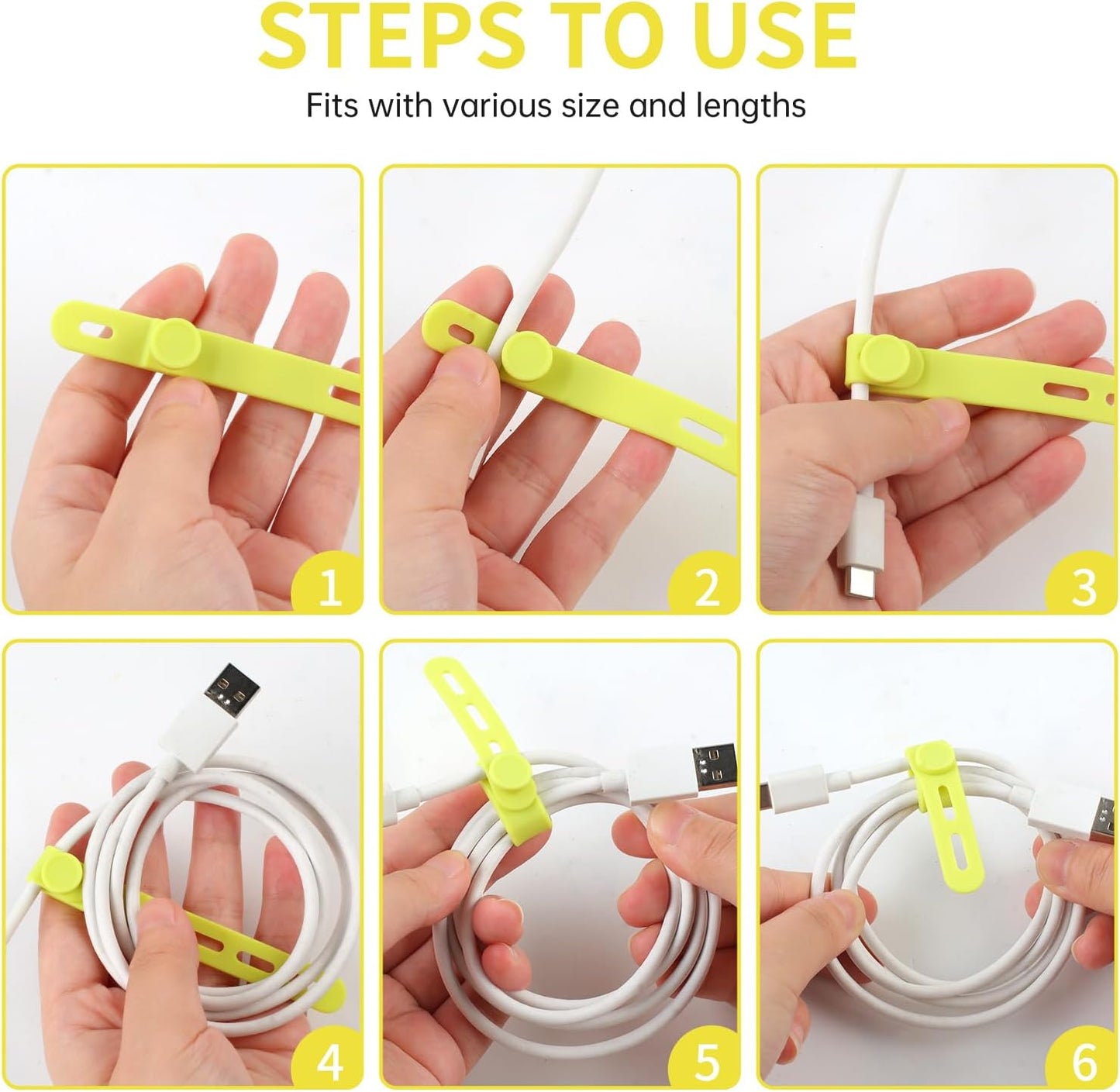 Oligei 25 Pcs Silicone Cable Ties, Cable Ties Reusable, High Elasticity Cord Wraps for Electrical Cords, Cord Organizer for Earphone, Phone Charger(Black)