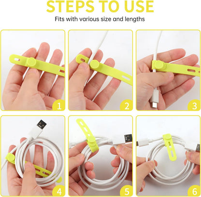 Oligei 25 Pcs Silicone Cable Ties, Cable Ties Reusable, High Elasticity Cord Wraps for Electrical Cords, Cord Organizer for Earphone, Phone Charger(Black)