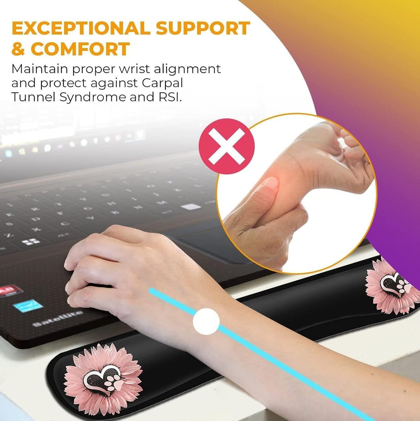Mouse Pad with Wrist Support, Ergonomic Gel Mouse Pad Beautiful Flowers,Non-Slip Durable, Memory Foam Keyboard Wrist Rest, Suitable for Office Typing Games, Pink Hyacinths on Wood Panel