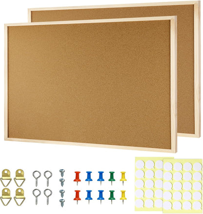2 Pcs Cork Board, 17.7''x13.3'' Bulletin Board, Wooden Framed Corkboards for Wall, Small Cork Board, Vision Board Supplies, Prayer Board, Picture Board for Photos, Office, Home Decor, School