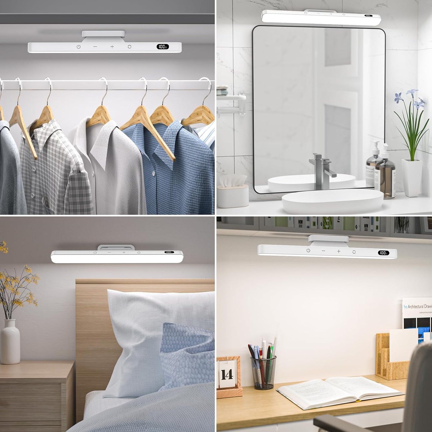 Ferswe 3W Rechargeable Light Bar, Touch Adjustable 3 Colors, 120 LED Mirror Lights, Magnetic for Cabinets, Makeup Battery, Stick On for Closet, Kitchen, Bedroom, Bathroom, Wall