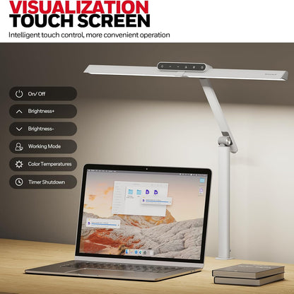 Honeywell LED Desk Lamp with Clamp - HJ1 Sunturalux Eye-Caring Clip on Lights for Home Office, 1200LM Clamp Lamp 4 Color Modes Stepless Dimming Task Desk Light for Working Black