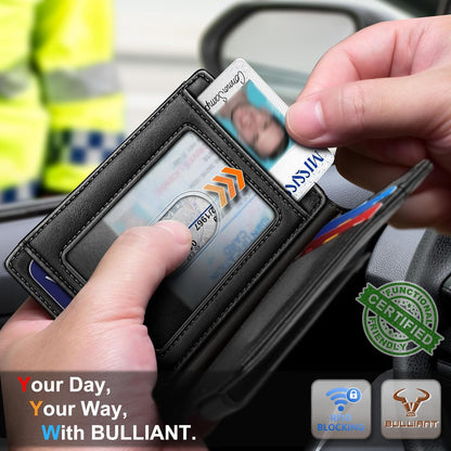 BULLIANT Men Airtag Wallet,Slim Wallet Money Clip Card Holder Magnetic Closure 12 Cards in Front Pocket RFID Blocking