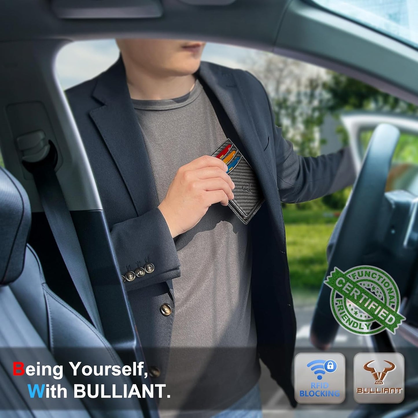 BULLIANT Men Airtag Wallet,Slim Wallet Money Clip Card Holder Magnetic Closure 12 Cards in Front Pocket RFID Blocking
