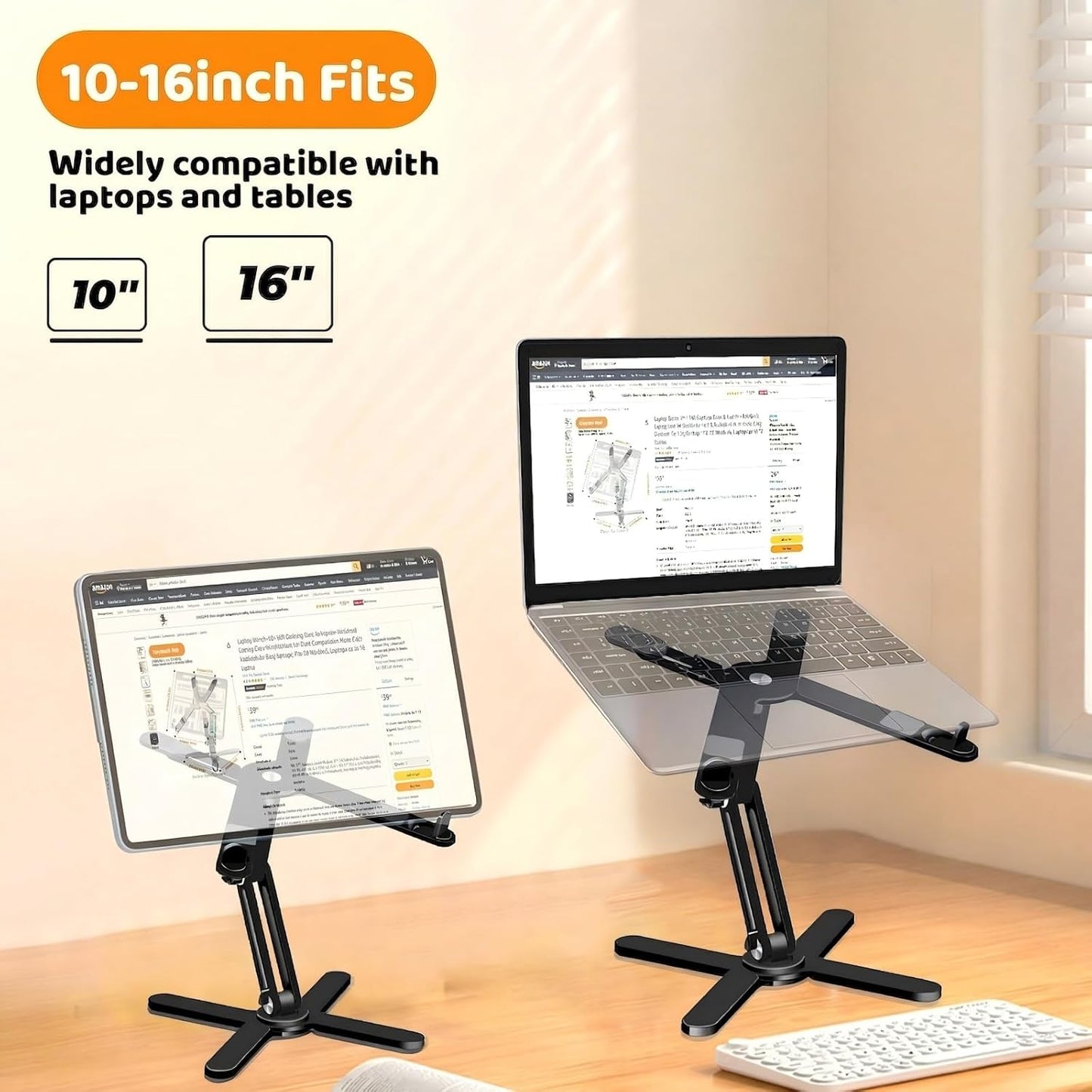Moallia Laptop Stand with 360 Rotating Base, Computer Notebook Laptop Riser Metal Holder for Desk Collaborative Work, Fully Foldable for Easy Storage, Fits All MacBook, Laptops up to 16 inches, Black