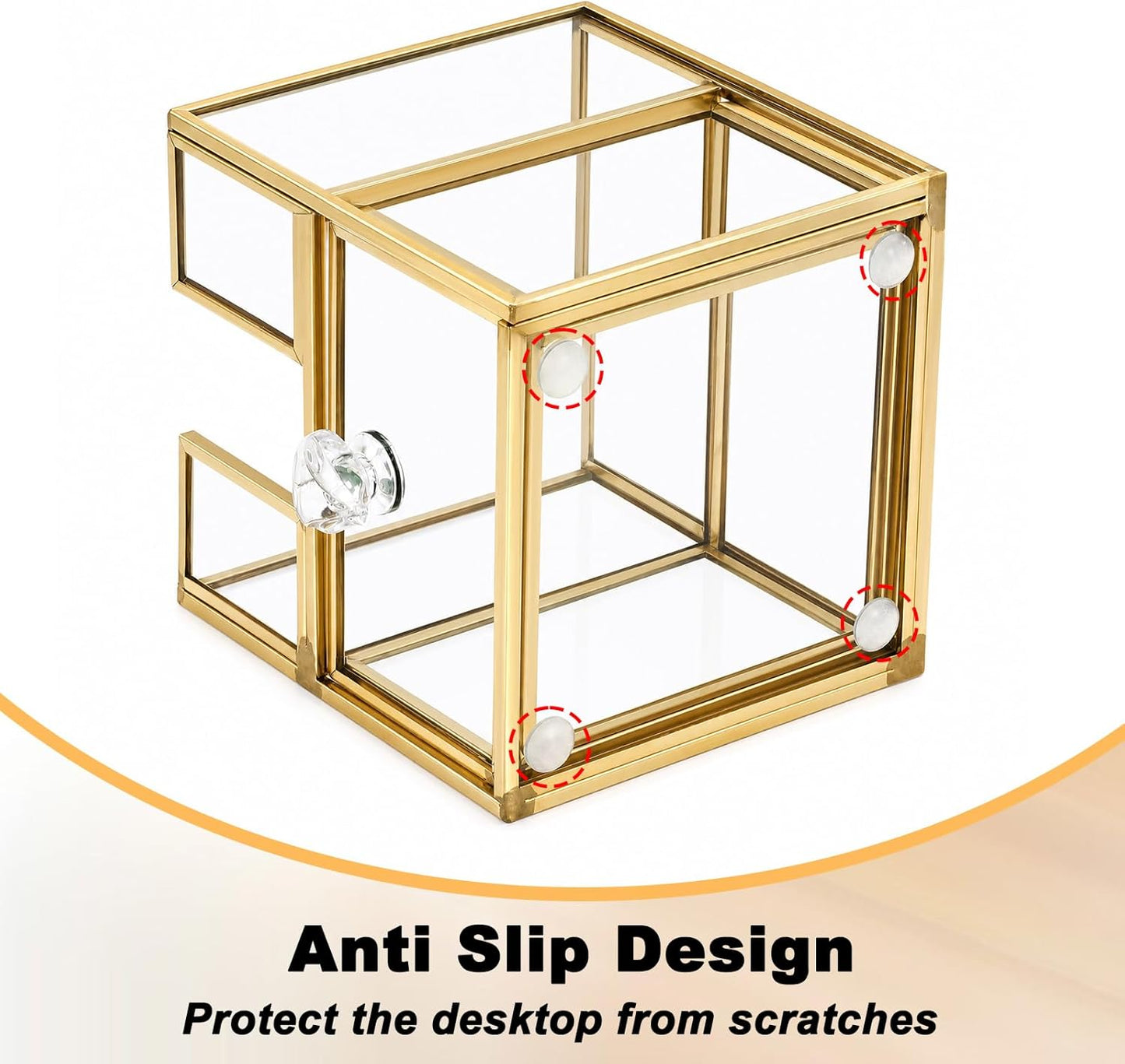 BTSKY Golden Glass Sticky Note Holder for 3x3 Inch Sticky Notes, Elegant Post It Note Dispenser with Non-Slip Pads Clear Notepad Holder for Desk Organization Planning, Home Office Decor