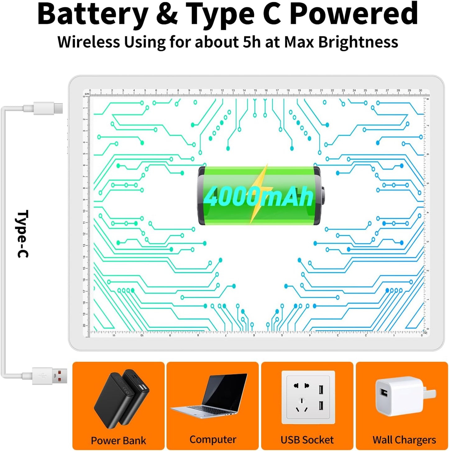 TOHETO Rechargeable A2 Light Pad for Diamond Painting 25.2''x18.4'', Magnetic Diamond Art Light Board, Wireless Lightbox for Tracing and Drawing, Cordless LED Light Table for Sketching, Weeding Vinyl