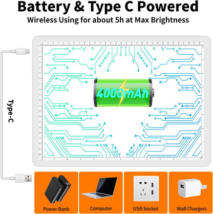 TOHETO Rechargeable A2 Light Pad for Diamond Painting 25.2''x18.4'', Magnetic Diamond Art Light Board, Wireless Lightbox for Tracing and Drawing, Cordless LED Light Table for Sketching, Weeding Vinyl