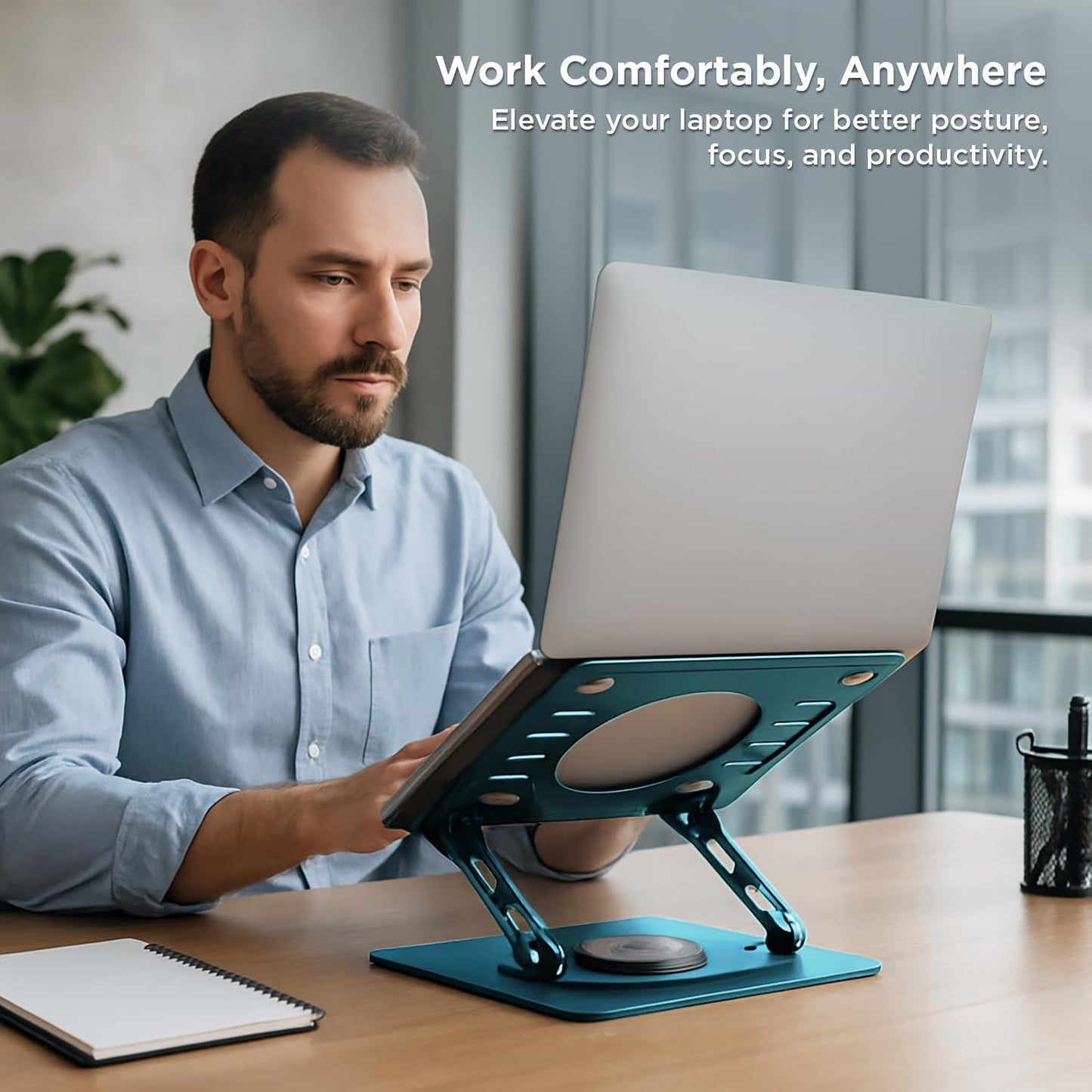 Uncaged Ergonomics Swivel Laptop Stand for Desk, Adjustable Computer iPad Stand for Desk w/ 360 Rotation, Portable Laptop Holder for Home Office Ergonomic Supplies