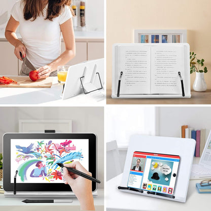 Small Desktop Bookshelf for Reading 11 inches 5 Angle Adjustable Lightweight Portable Foldable Sturdy White Display Stand for Tablets iPad and More
