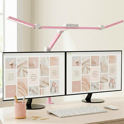 Micomlan Led Desk Lamp with Clamp, Architect Desk Lamp for Home Office with Atmosphere Lighting, 24W Ultra Bright Auto Dimming Computer Light Stepless Dimming and Tempering LED Table Light