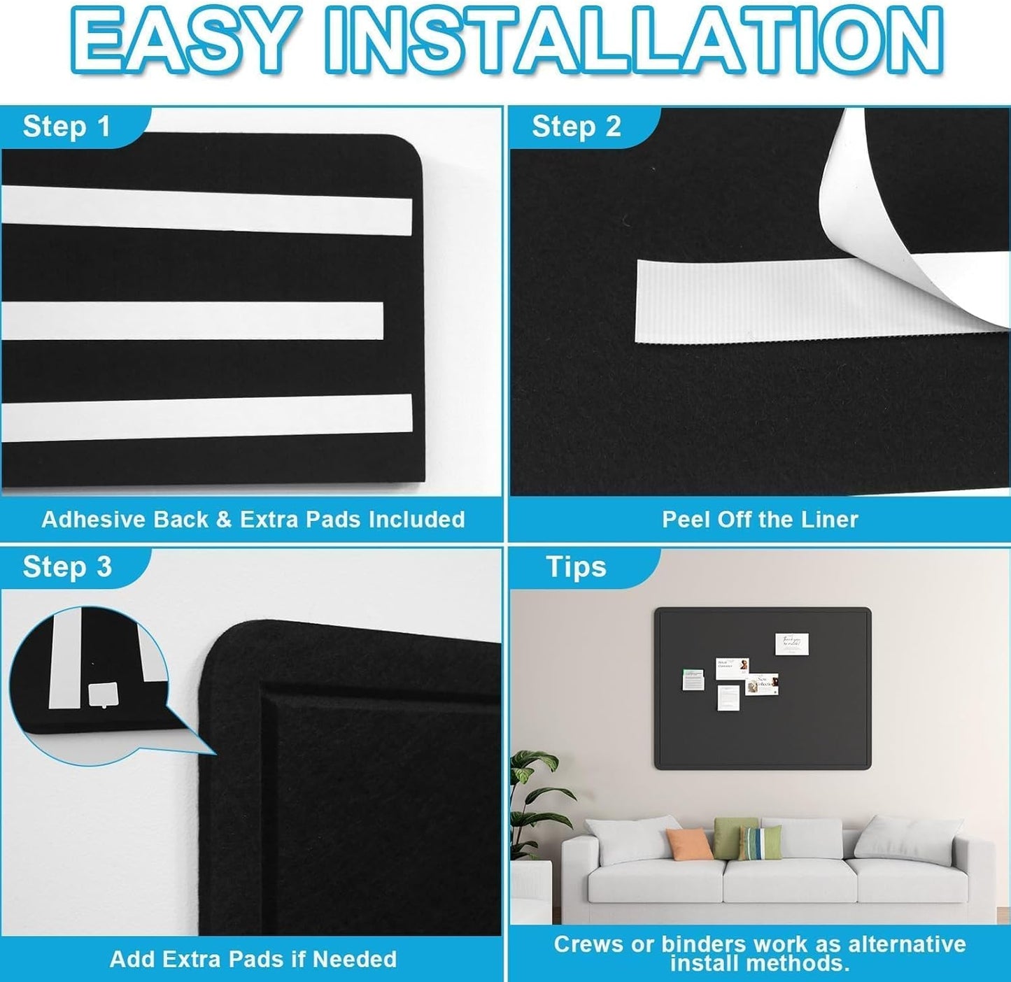 Large Felt Bulletin Board for Wall, 24"x18" Frameless Picture Board, Soft Felt Cork Board for Office, Home Planning & Office Wall Decor, Easy Install Pin Board