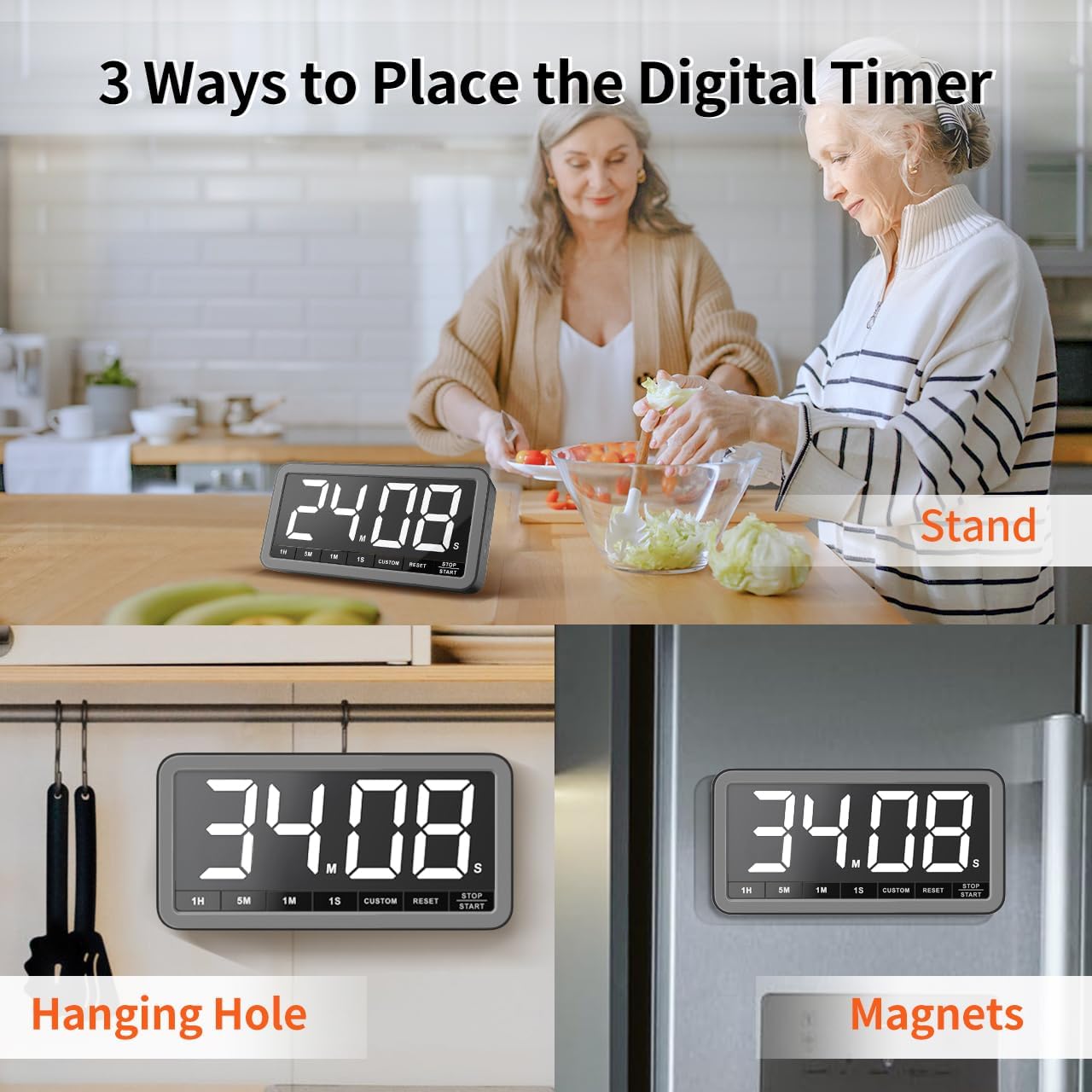 VOCOO Digital Kitchen Timer with 7.8” Extra Large Display, Magnetic LED, with 3 Brightness, 4 Alarms and 3 Volume Levels, Battery Powered Countdown Count Up Timer for Cooking, Classroom, Home Gym